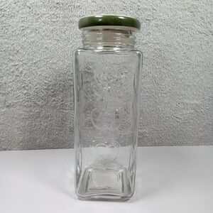 Vintage Tall Square Glass Apple Canister Embossed Fruit Jar Ceramic Lid 12.5in